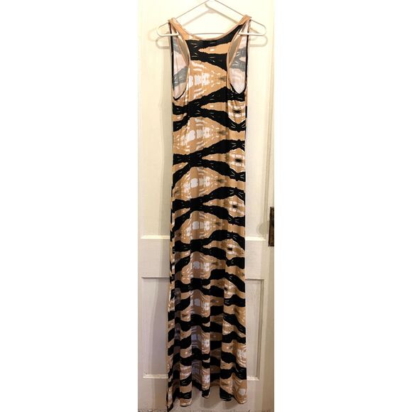 BEL KAZAN Tan Black White Stretch Smock Sleeveless Maxi Dress Women's Size Small - Picture 5 of 7